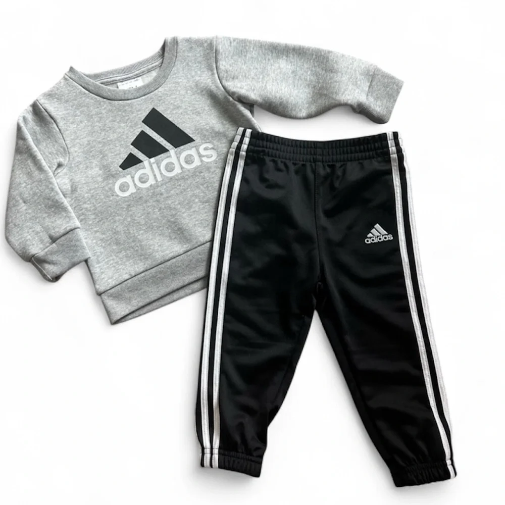 Adidas Gray Sweatshirt and Black Joggers Set Size 12 months NWT